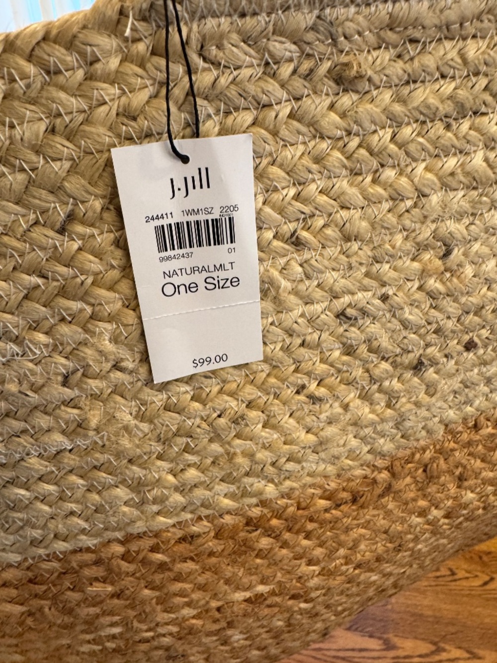 J Jill Jute Market tote in two tone woven design and wood handles - Picture 2 of 4